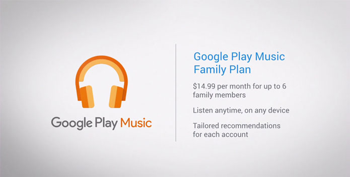 Google Play Music family plan is available for $14.99