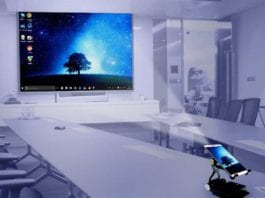 Akyumen Holofone -Powerful Windows 10 and Android Phablet The Akyumen Holofone Phablet features a built-in projector, dual boots Windows 10 / Android